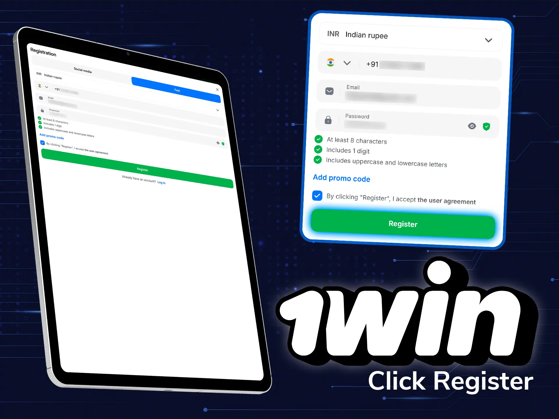 Finsh the registration process and get access to 1win betting platform.