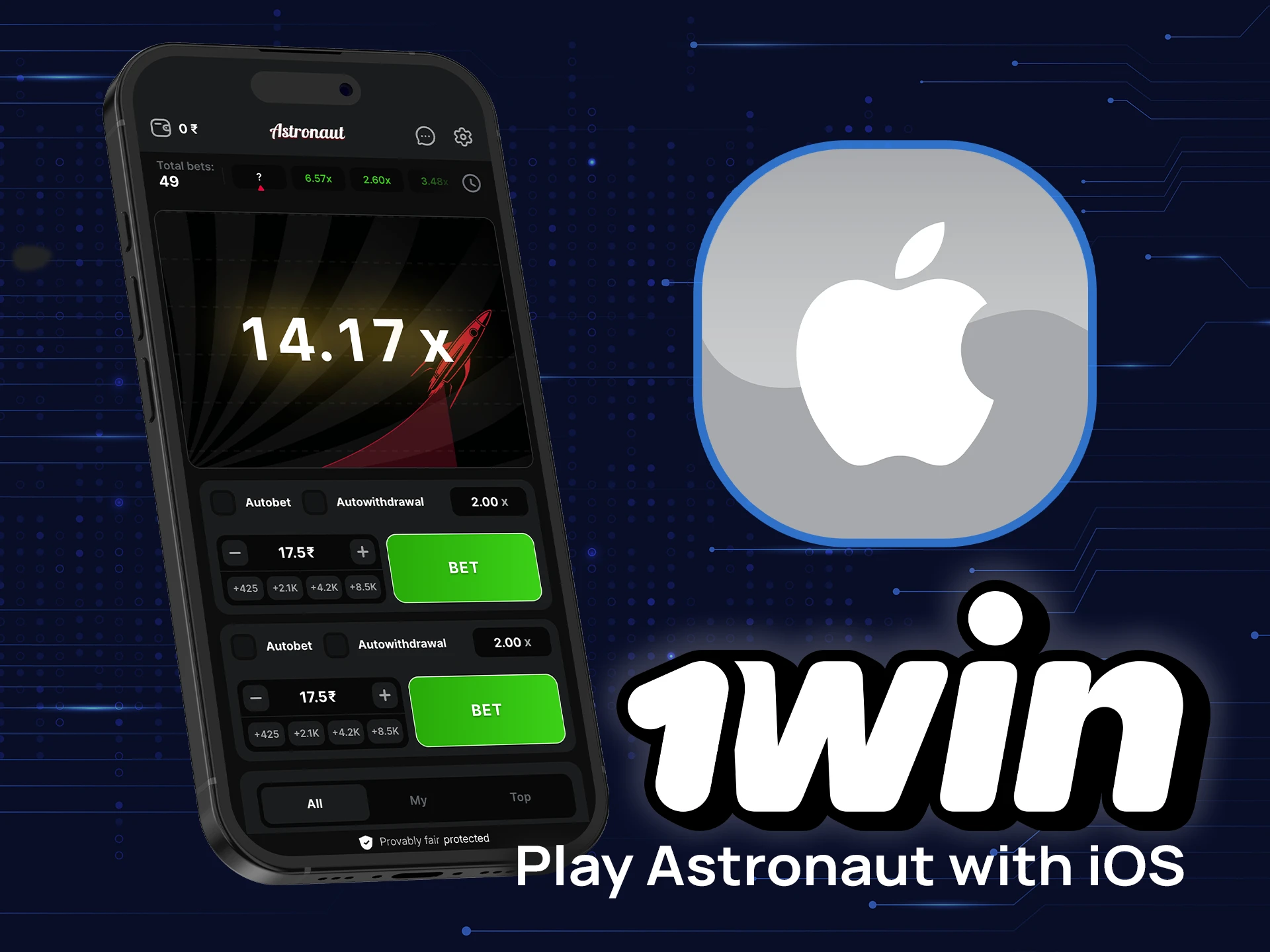 Download the Astronaut game for iOS from 1win and start winning.