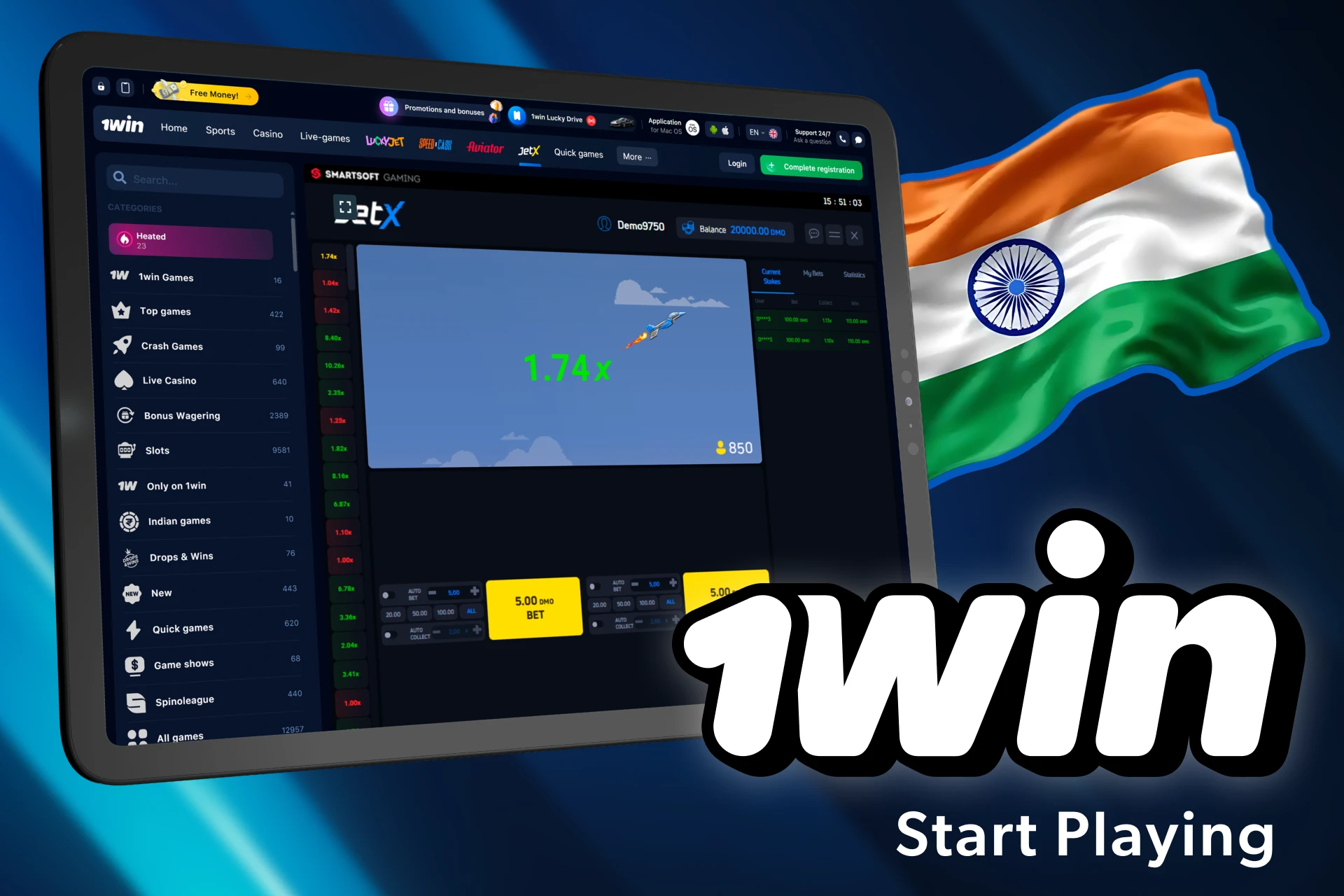 Open the casino section and start playing Jet X.